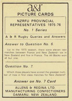1976 Allens & Regina NZRFU Provincial Union Representatives #6 Bob Lendrum Back
